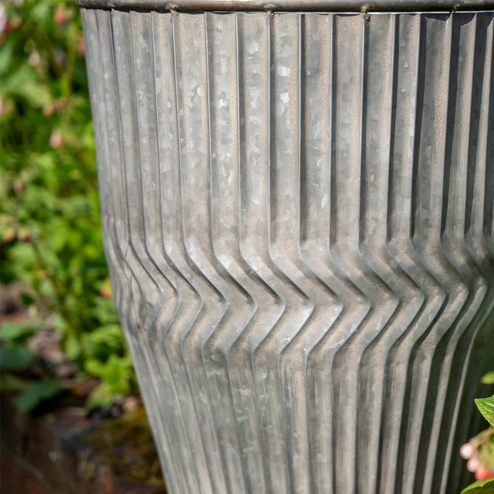 Tall Galvanised Chevron Dolly Planters.