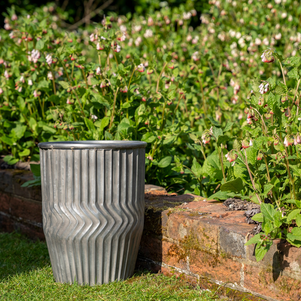 Tall Galvanised Chevron Dolly Planters.