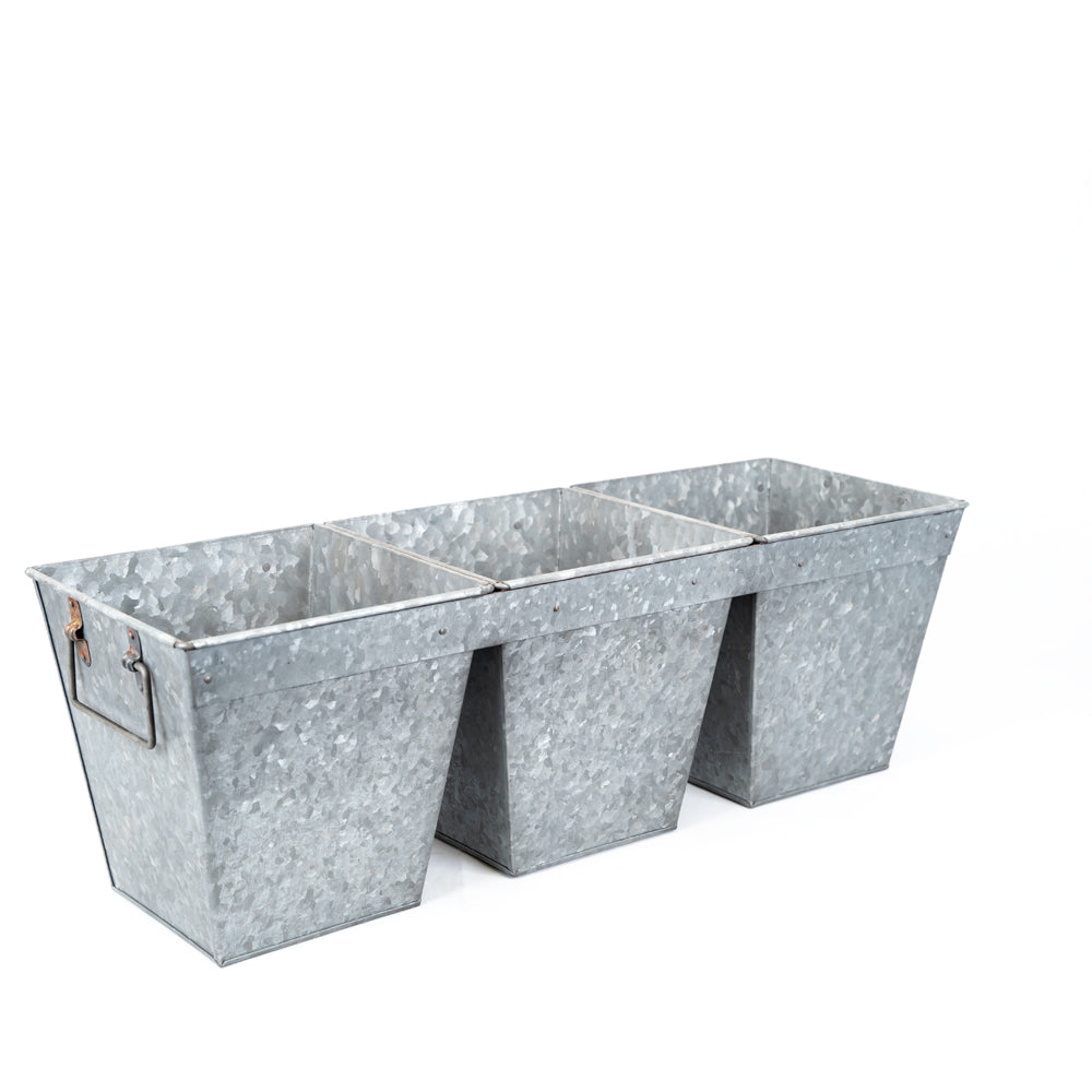 Three Galvanised Connected Planters.