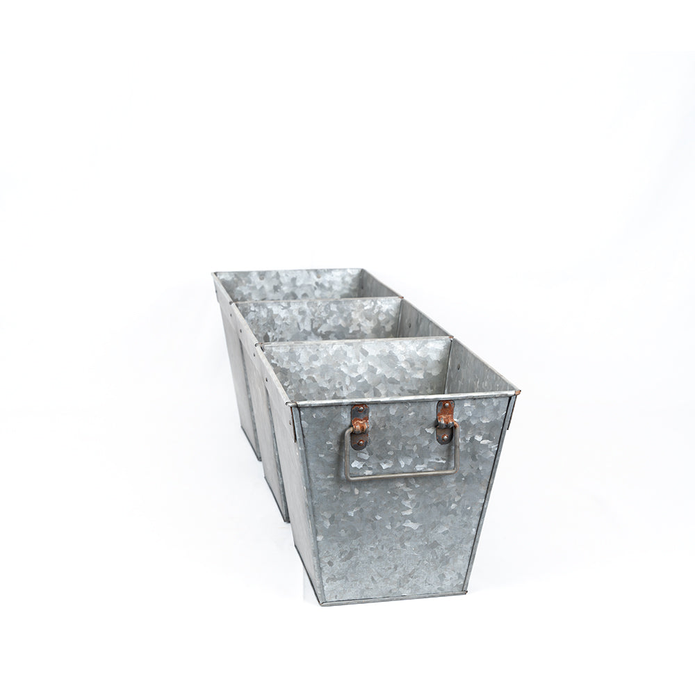 Three Galvanised Connected Planters.