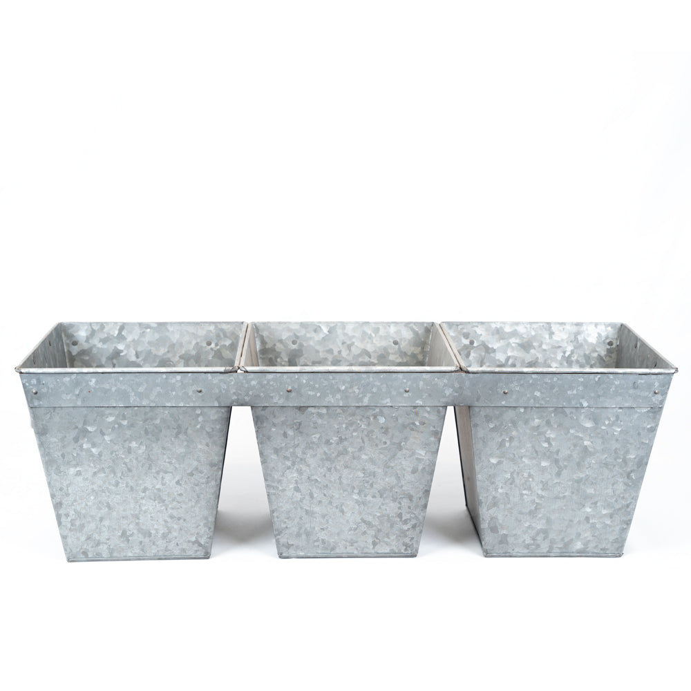 Three Galvanised Connected Planters.