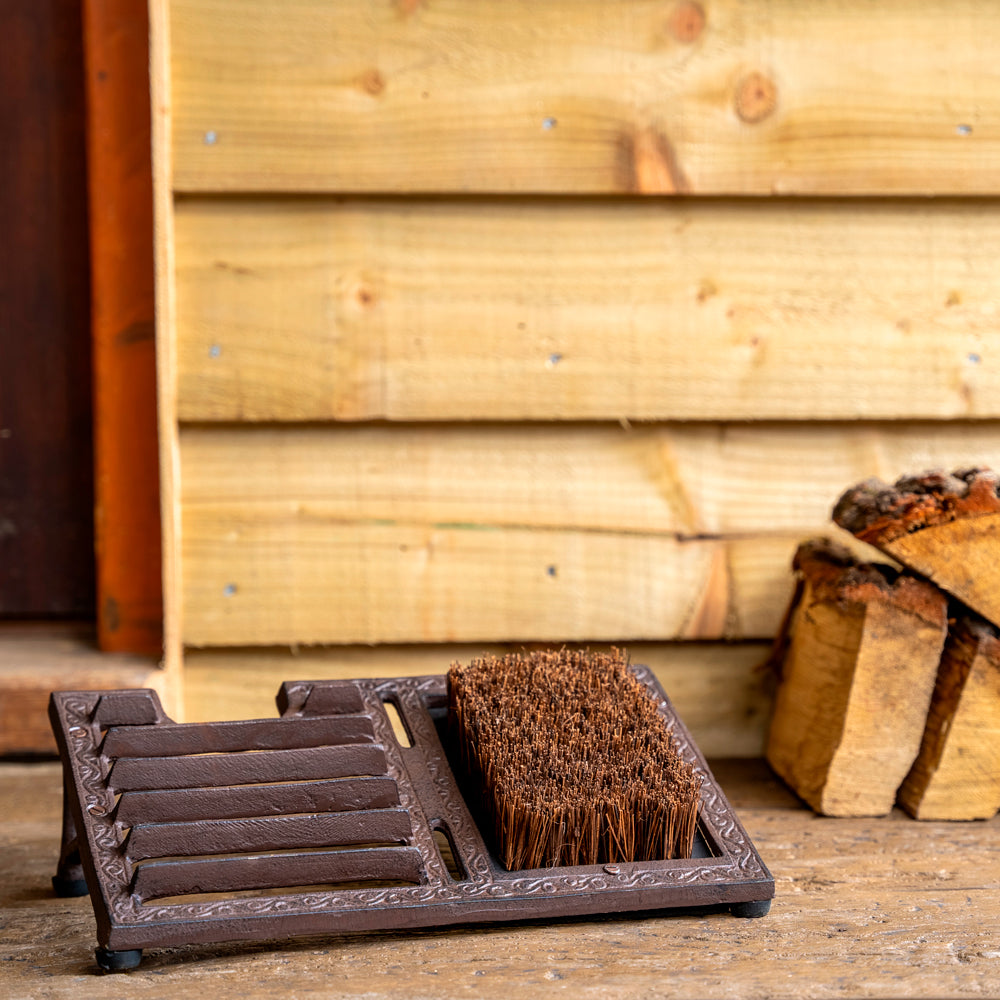 Cast Iron Boot Jack and Brush Welly Cleaner.