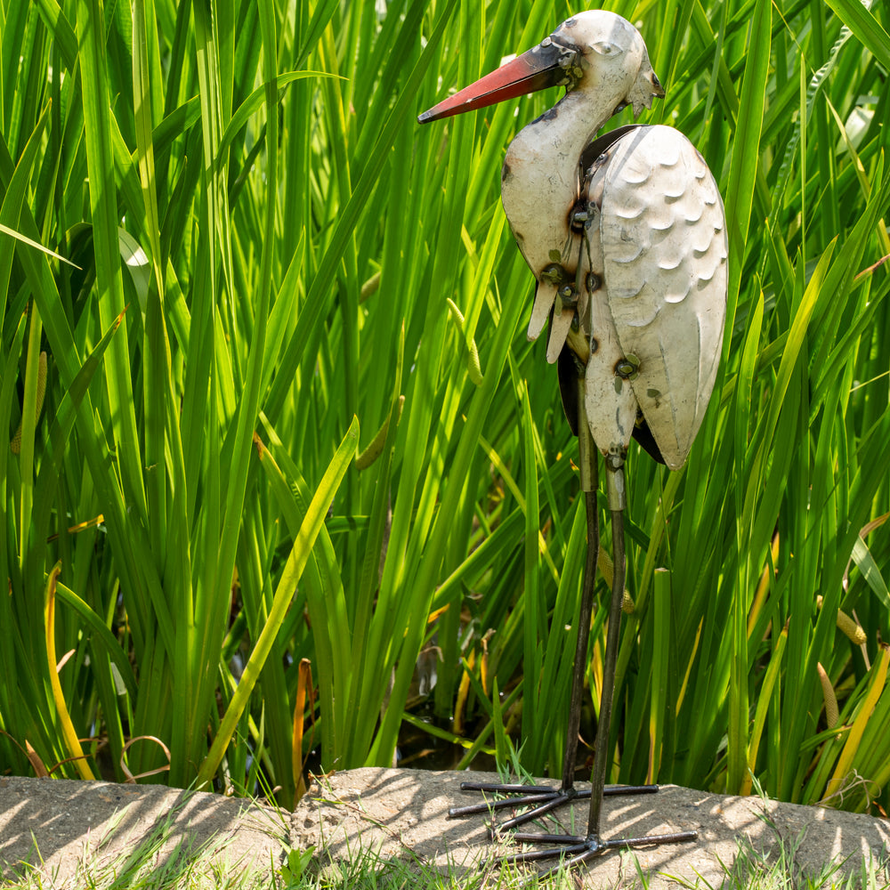 Recycled Tin Heron Sculpture / Upcycled Stork Ornament.