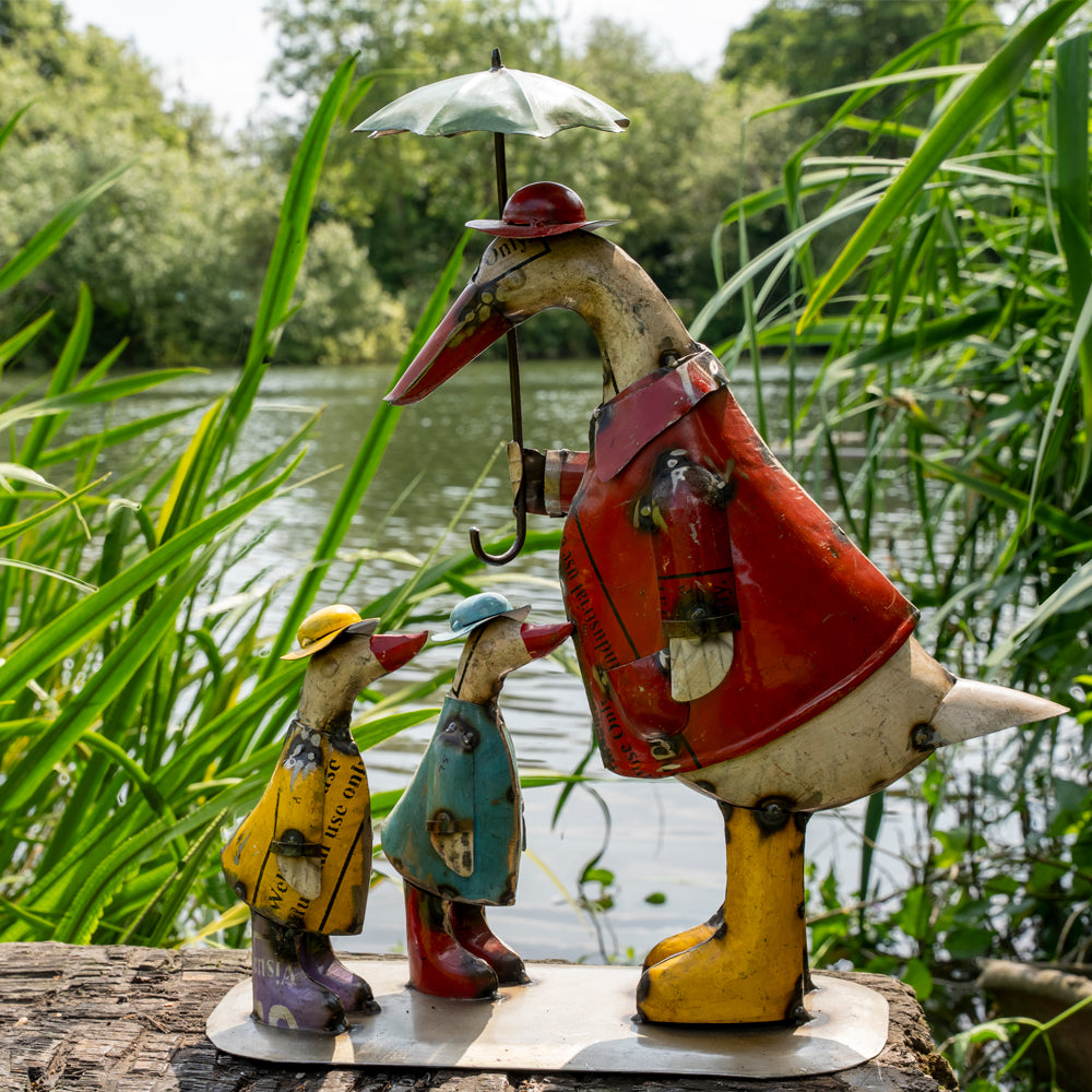 Recycled / Upcycled Large Tin Duck Family Sculpture.