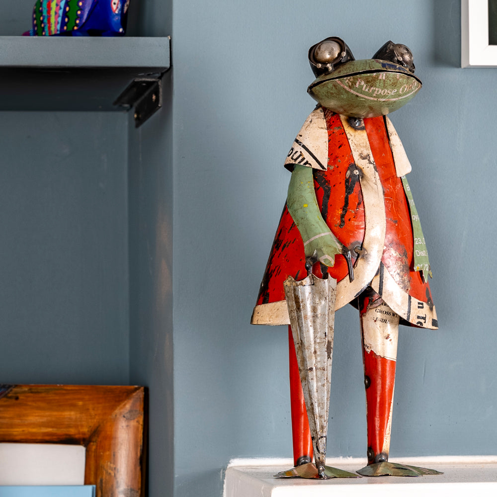 Mr and Mrs Frog Recycled Metal Ornaments.