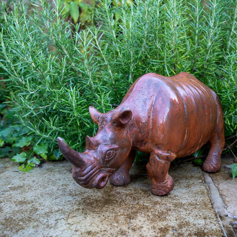 Solid Outdoor Cast Iron Rhino Statue.