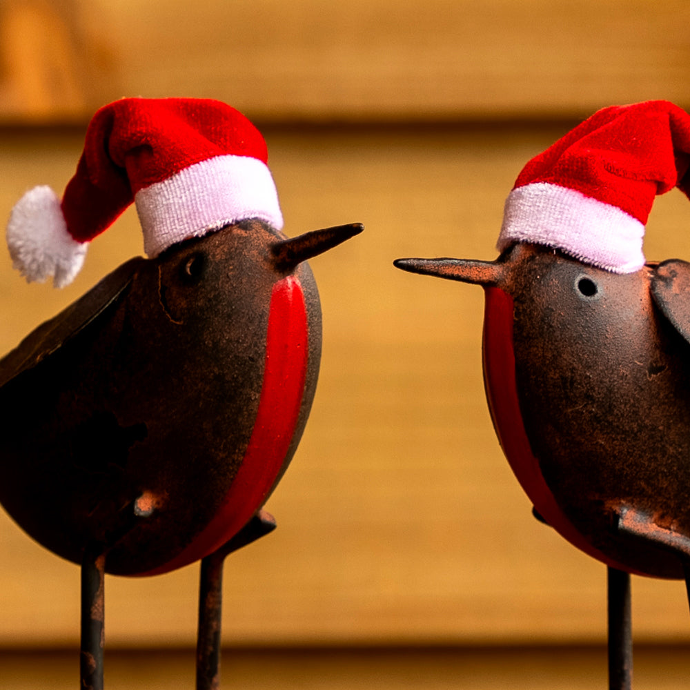Pair of Metal Christmas Tin Robins Decoration.