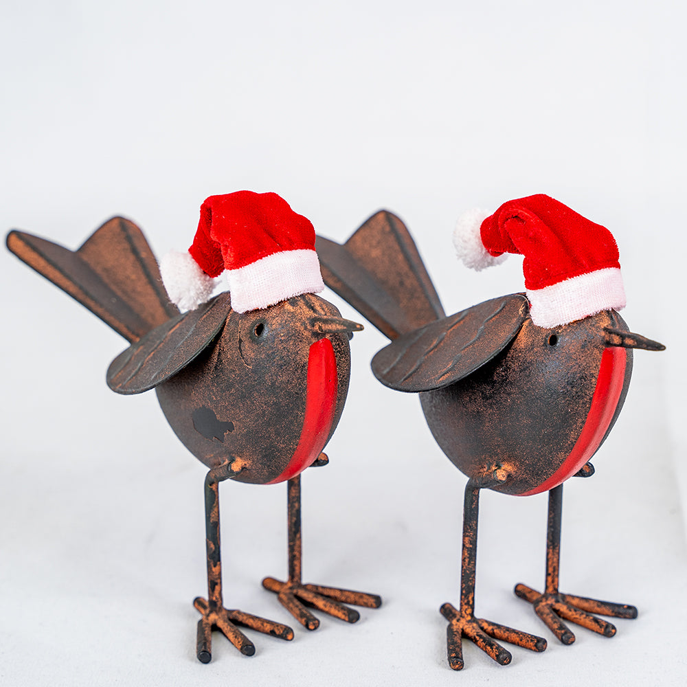 Pair of Metal Christmas Tin Robins Decoration.