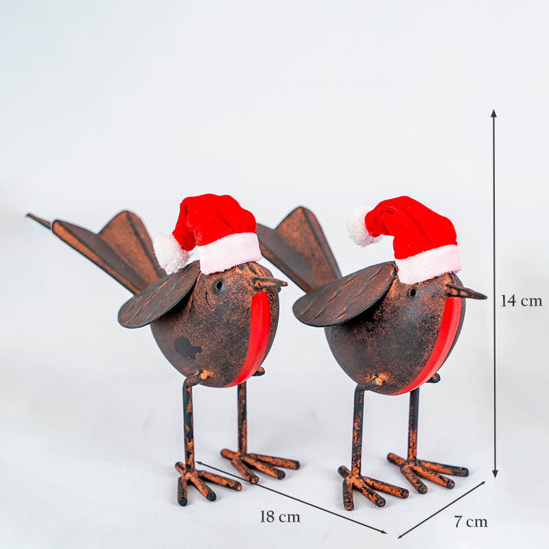 Pair of Metal Christmas Tin Robins Decoration.