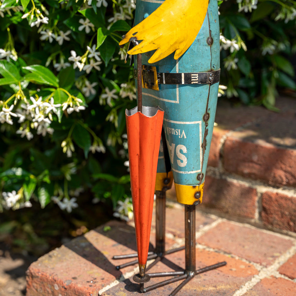 Recycled / Upcycled Mr Rooster with Umbrella Statue.