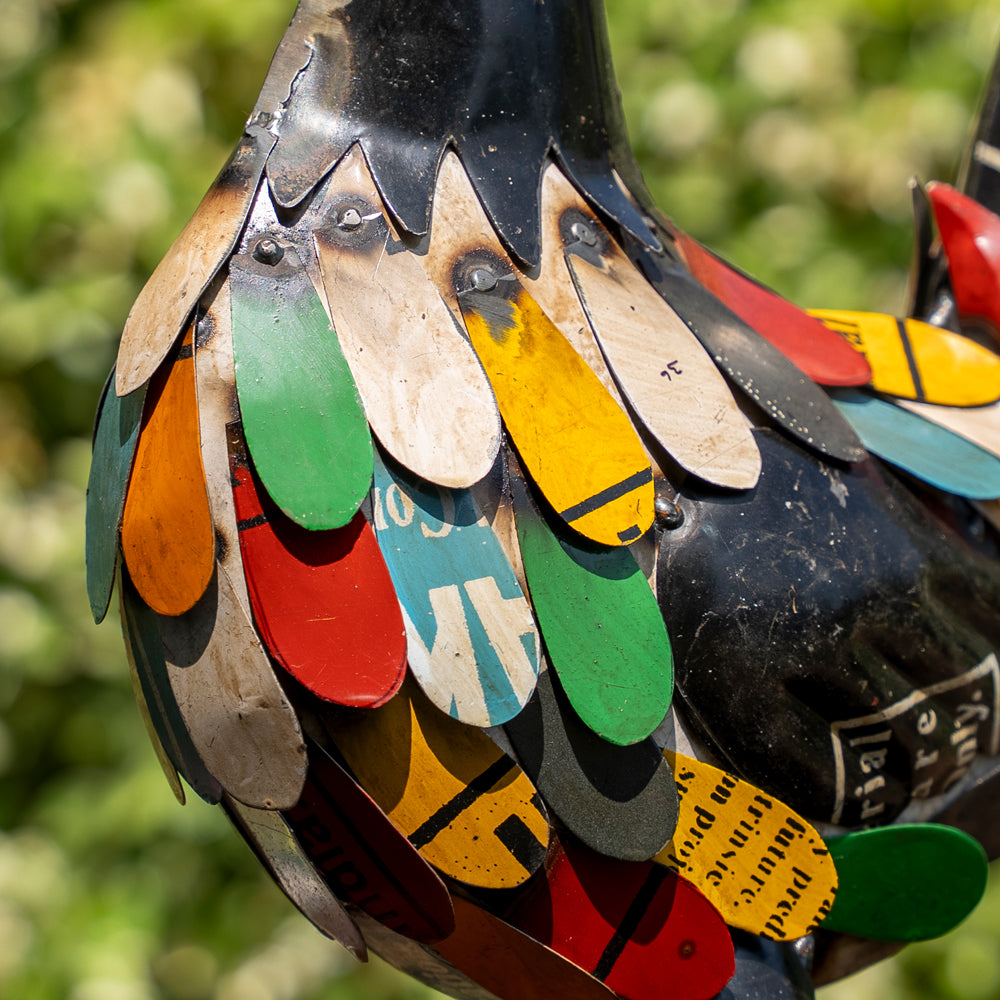 Recycled / Upcycled Tin Crowing Rooster Sculpture.