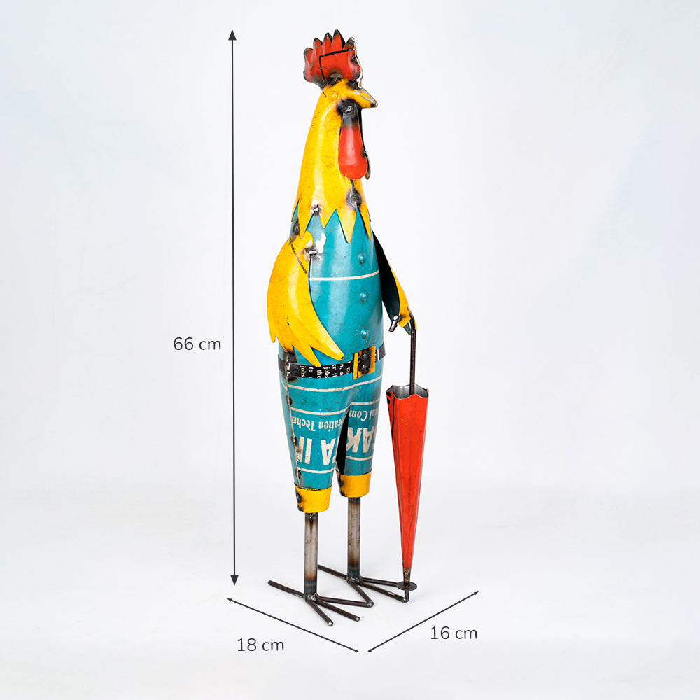 Recycled / Upcycled Mr Rooster with Umbrella Statue.