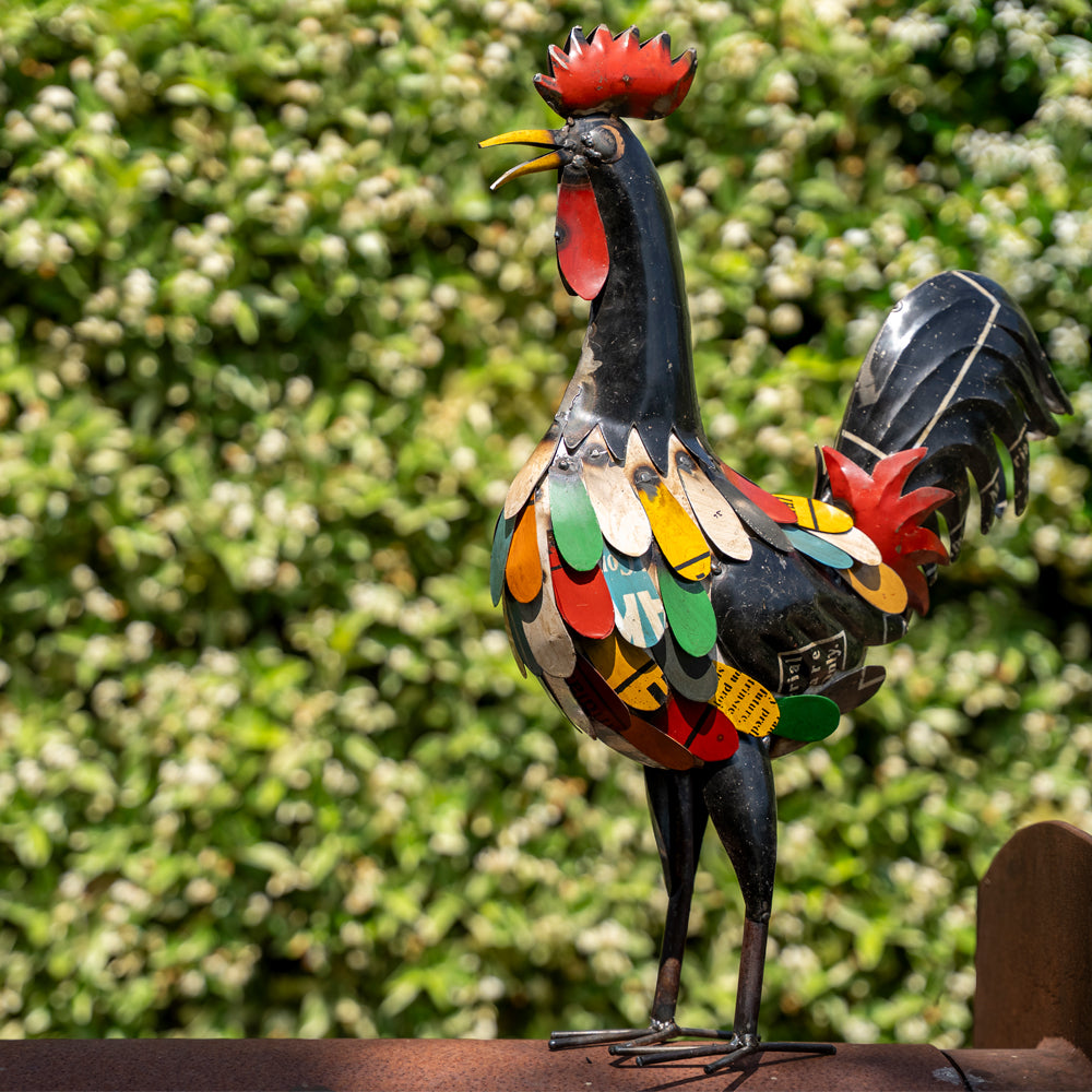 Recycled / Upcycled Tin Crowing Rooster Sculpture.