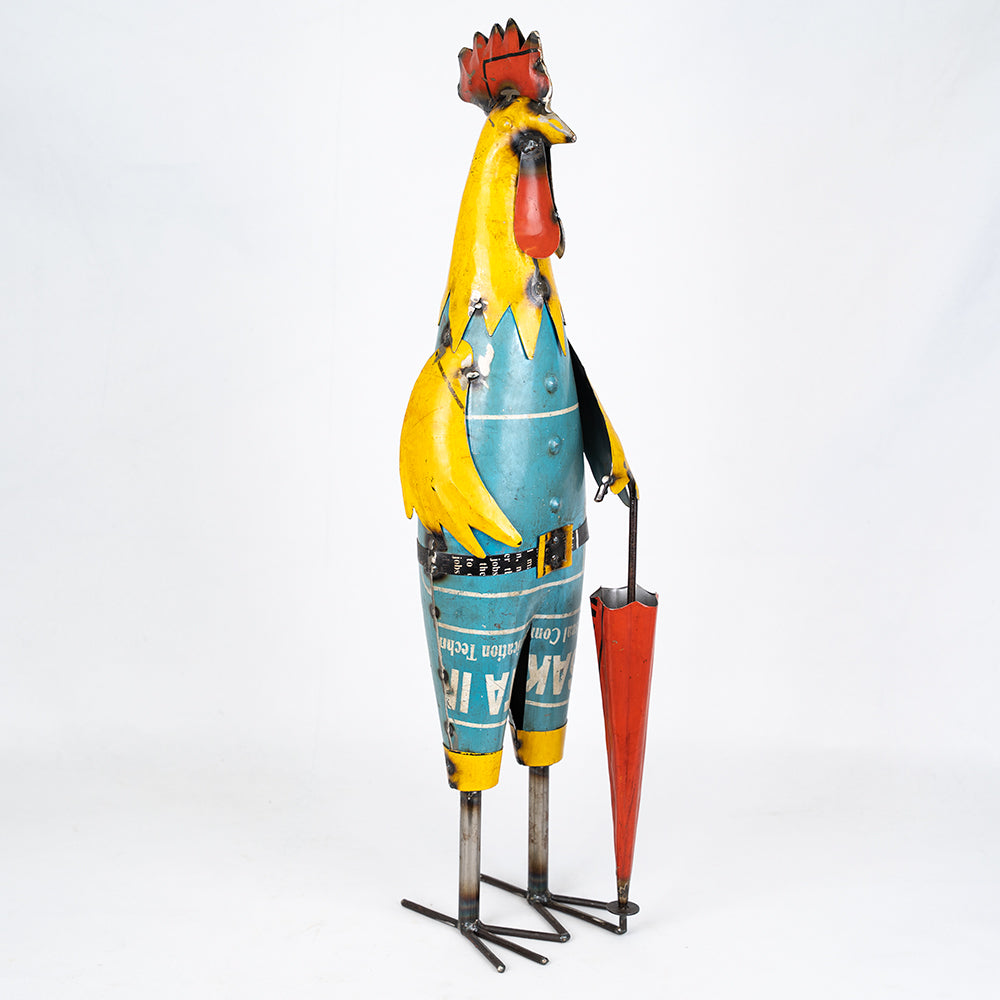 Recycled / Upcycled Mr Rooster with Umbrella Statue.