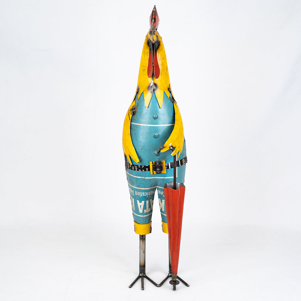 Recycled / Upcycled Mr Rooster with Umbrella Statue.