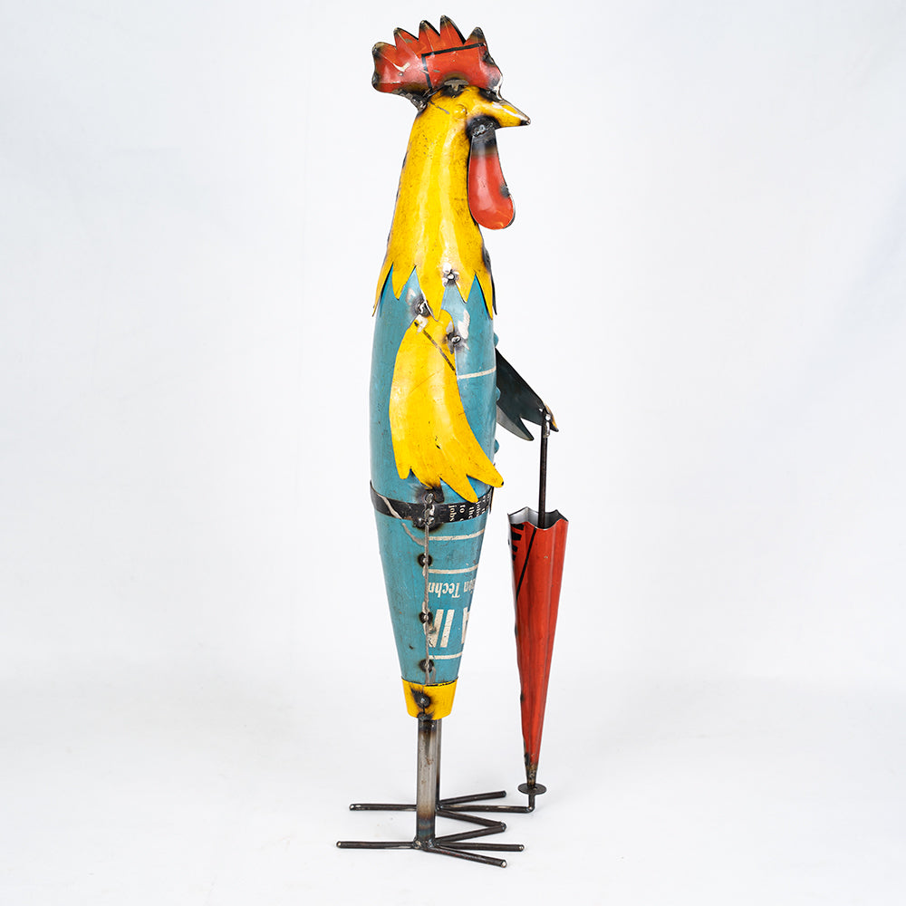 Recycled / Upcycled Mr Rooster with Umbrella Statue.