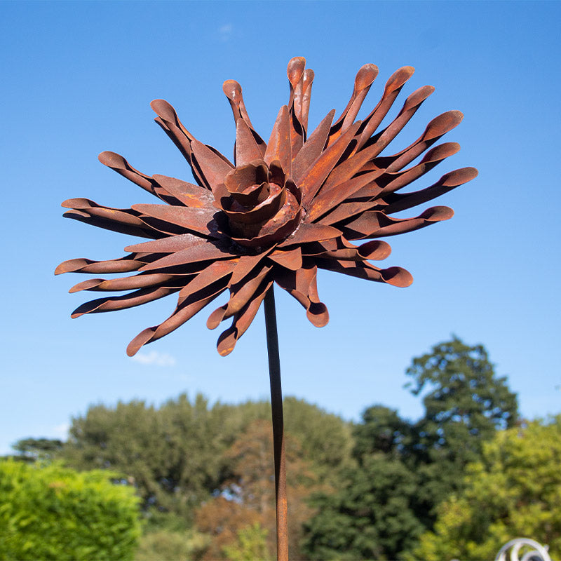 Rusted Metal Flowers Garden Stake Set of 4.