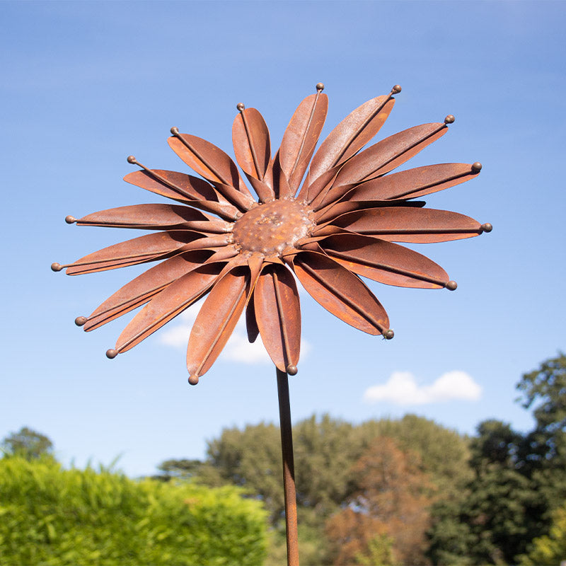 Rusted Metal Flowers Garden Stake Set of 4.