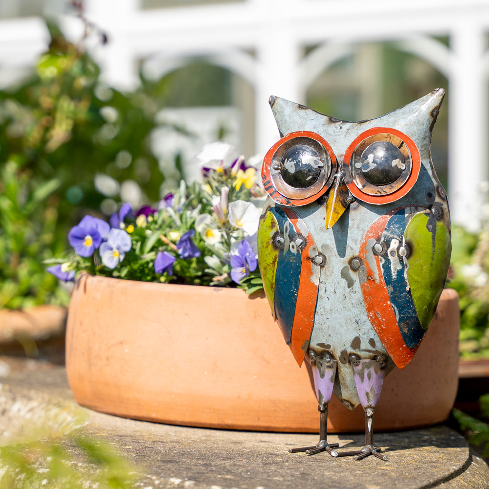 Handmade Tin Upcycled Small Owl Garden Ornament.