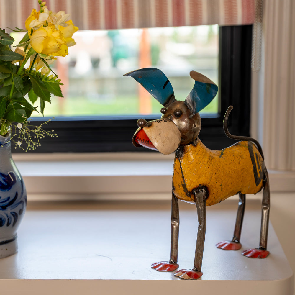 Standing Dog in Recycled Metal.
