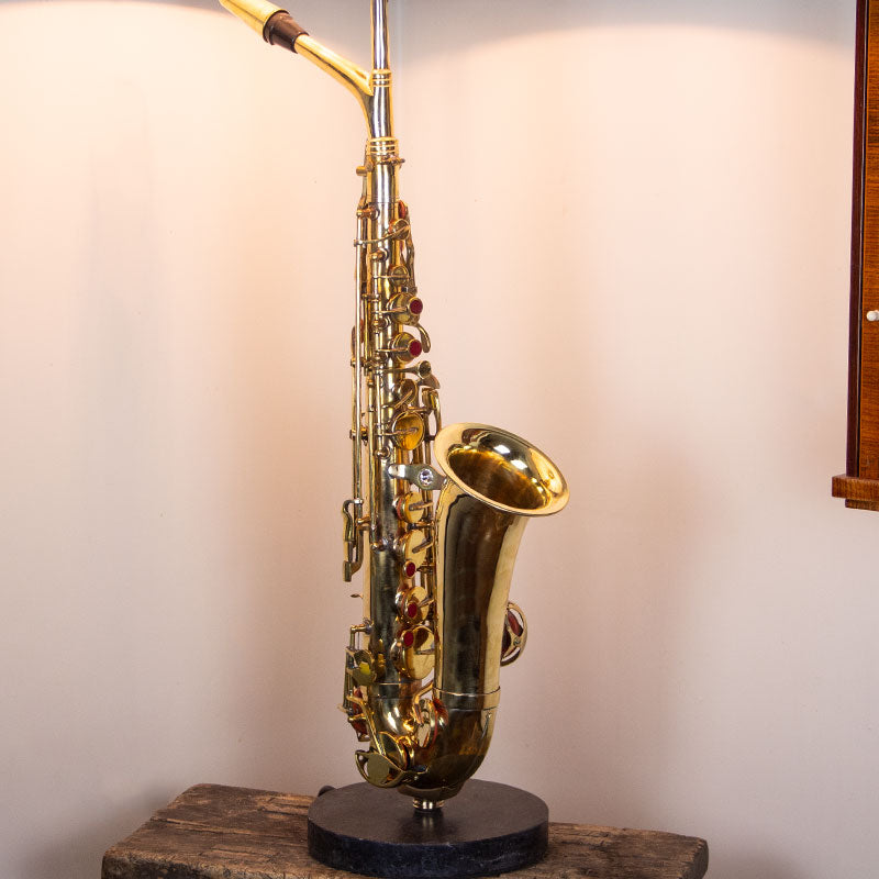 Large Saxophone Table Lamp with Black Shade.