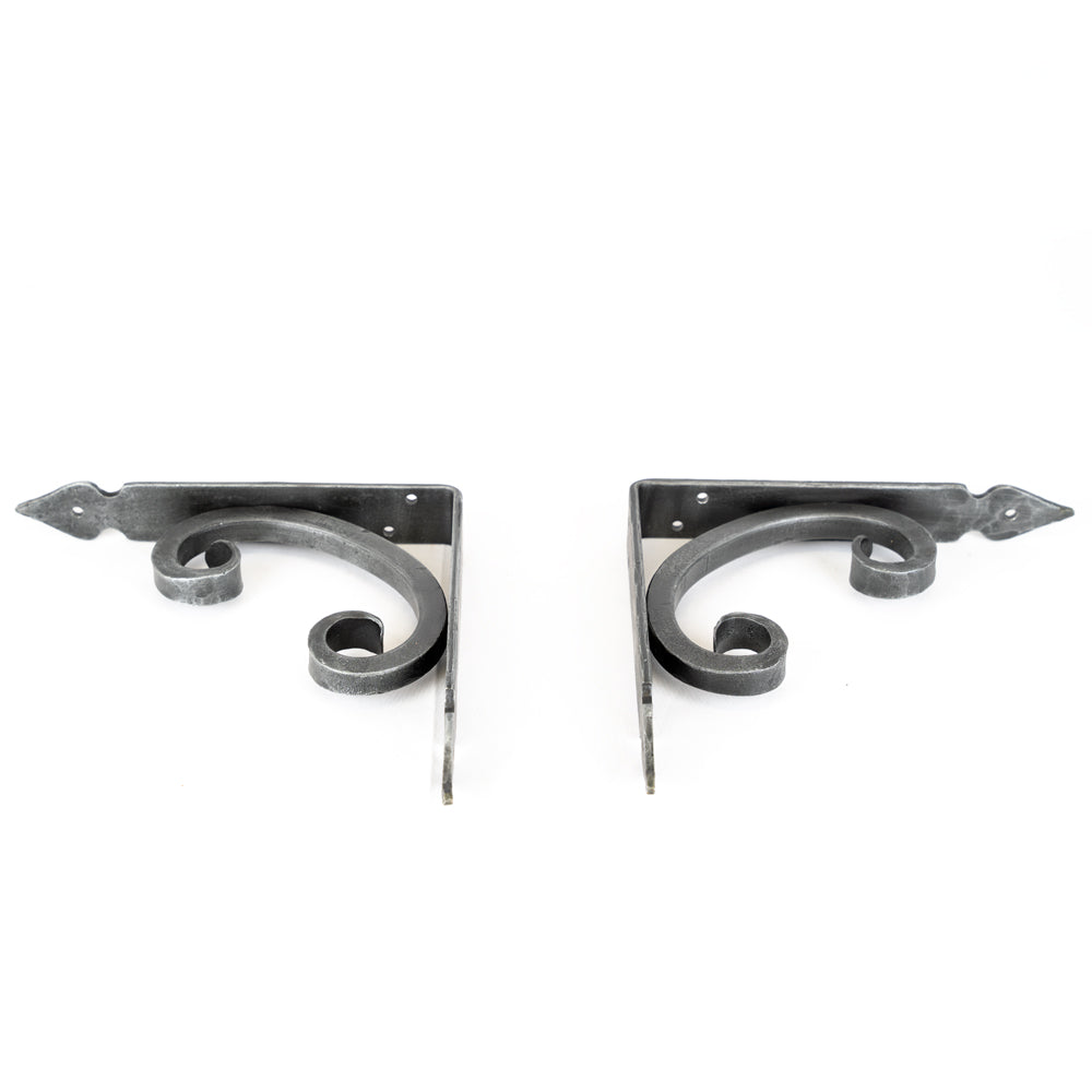 Pair of Forged Wrought Iron Scroll Shelf Brackets.