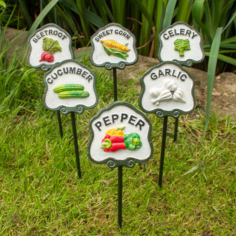 Six Vegetable Plant Markers.