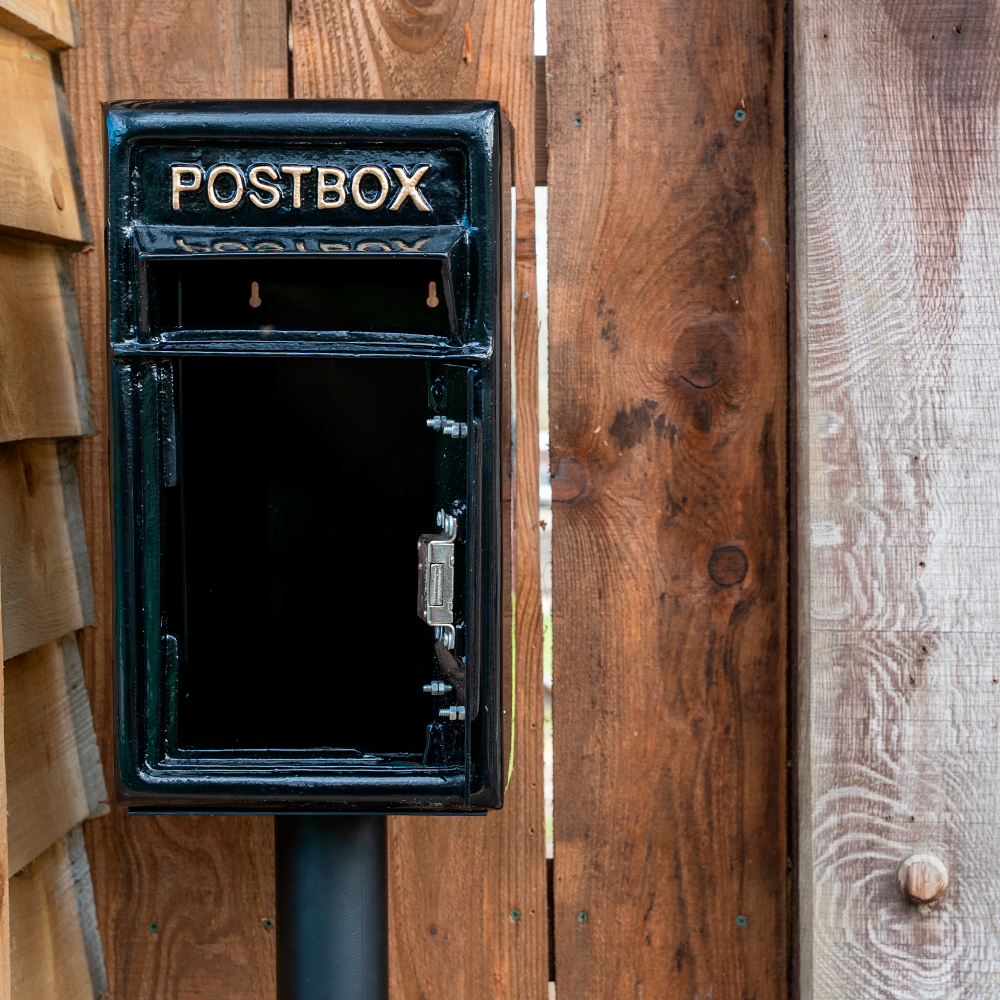 Cast Iron Floorstanding Black Post Box With Stand.