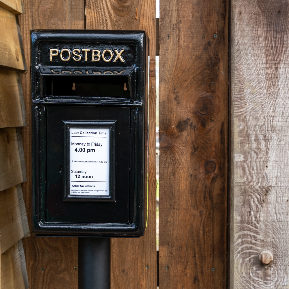 Cast Iron Floorstanding Black Post Box With Stand.