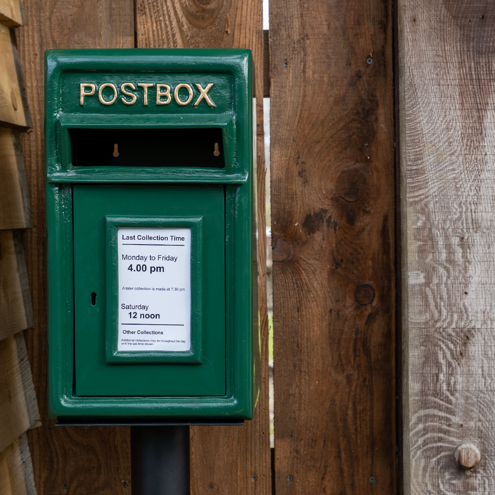 Traditional Cast Iron Green Post Box With Stand.
