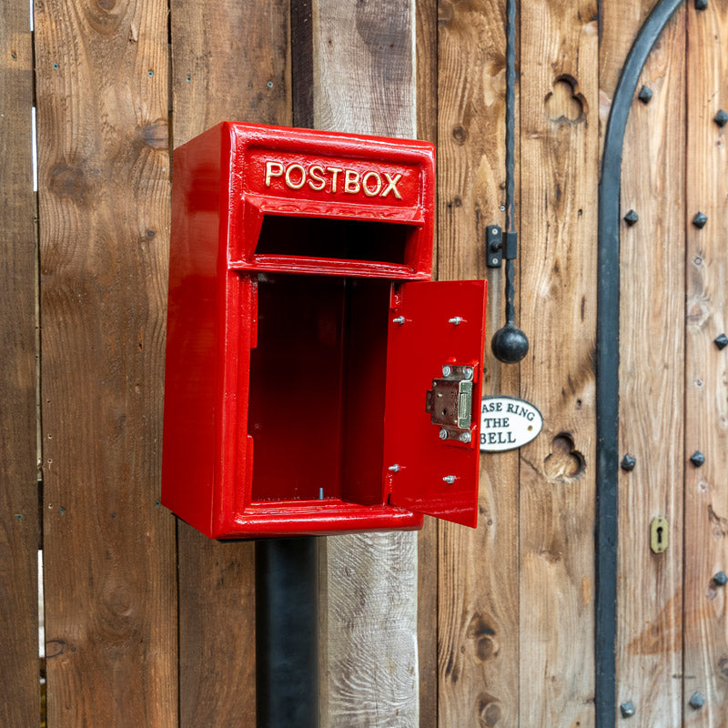 Traditional Cast Iron Red Post Box With Stand.