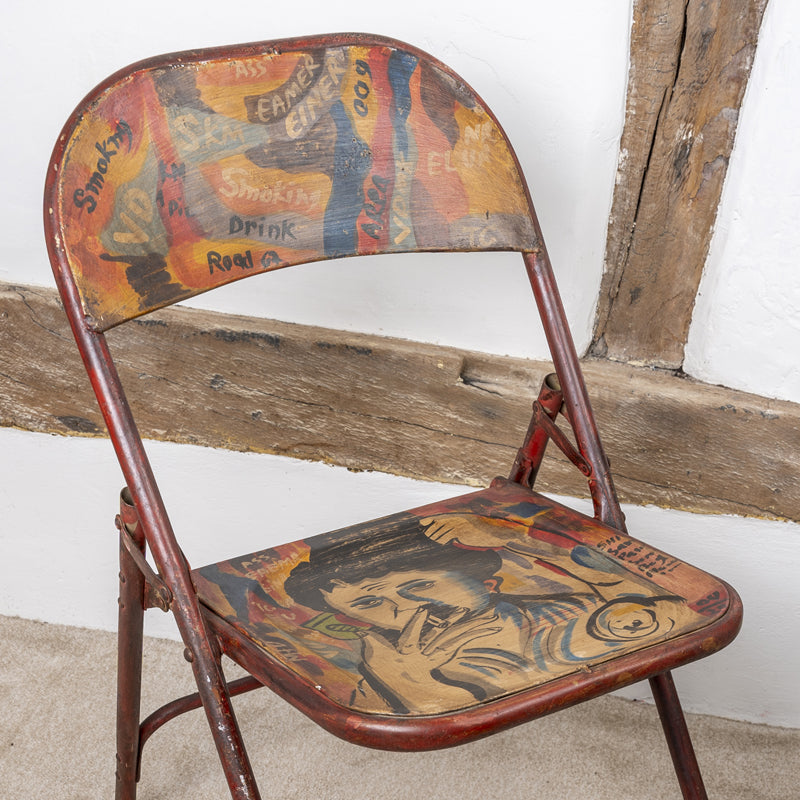 Vintage Folding Chair Hand Painted Industrial Style.