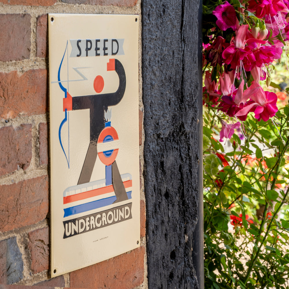 'Speed' Railways Vitreous Enamel Sign | Art Deco Style.
