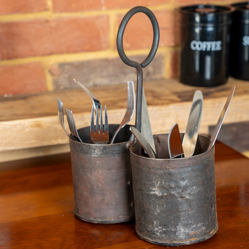Small Metal Spice Planter | Two-Section Herb Holder.
