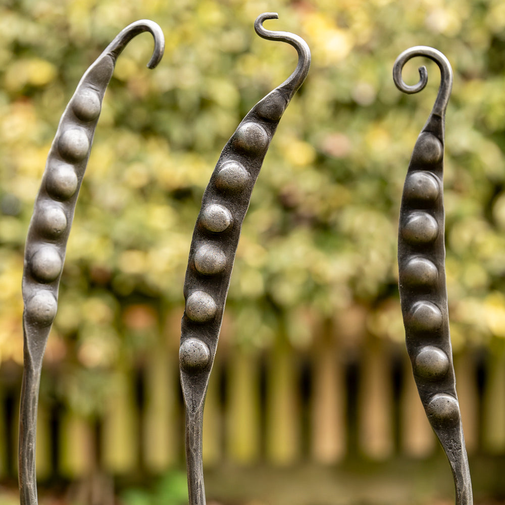 Set of Three Hand Forged Pea Plant Support Stakes.