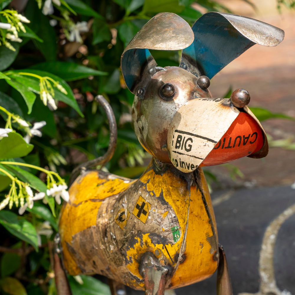 Standing Dog in Recycled Metal.