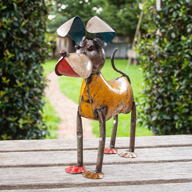 Standing Dog in Recycled Metal.
