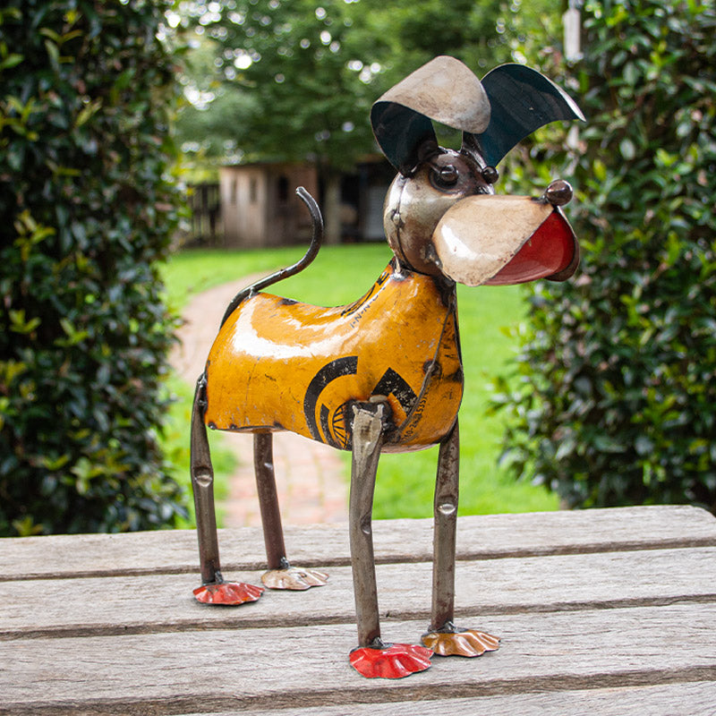 Standing Dog in Recycled Metal.