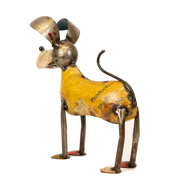 Standing Dog in Recycled Metal.