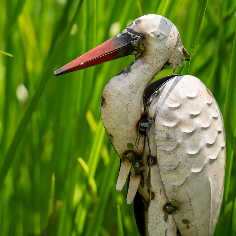 Recycled Tin Heron Sculpture / Upcycled Stork Ornament.