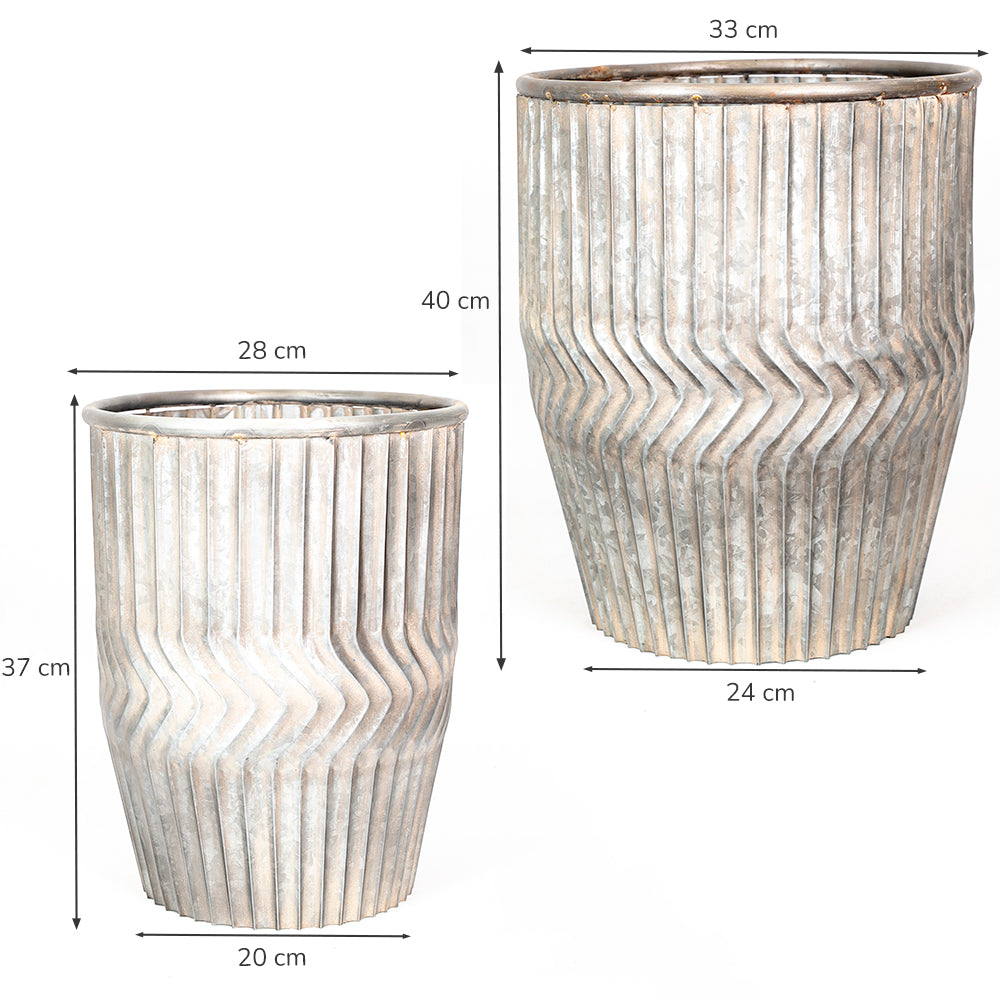 Tall Galvanised Chevron Dolly Planters.