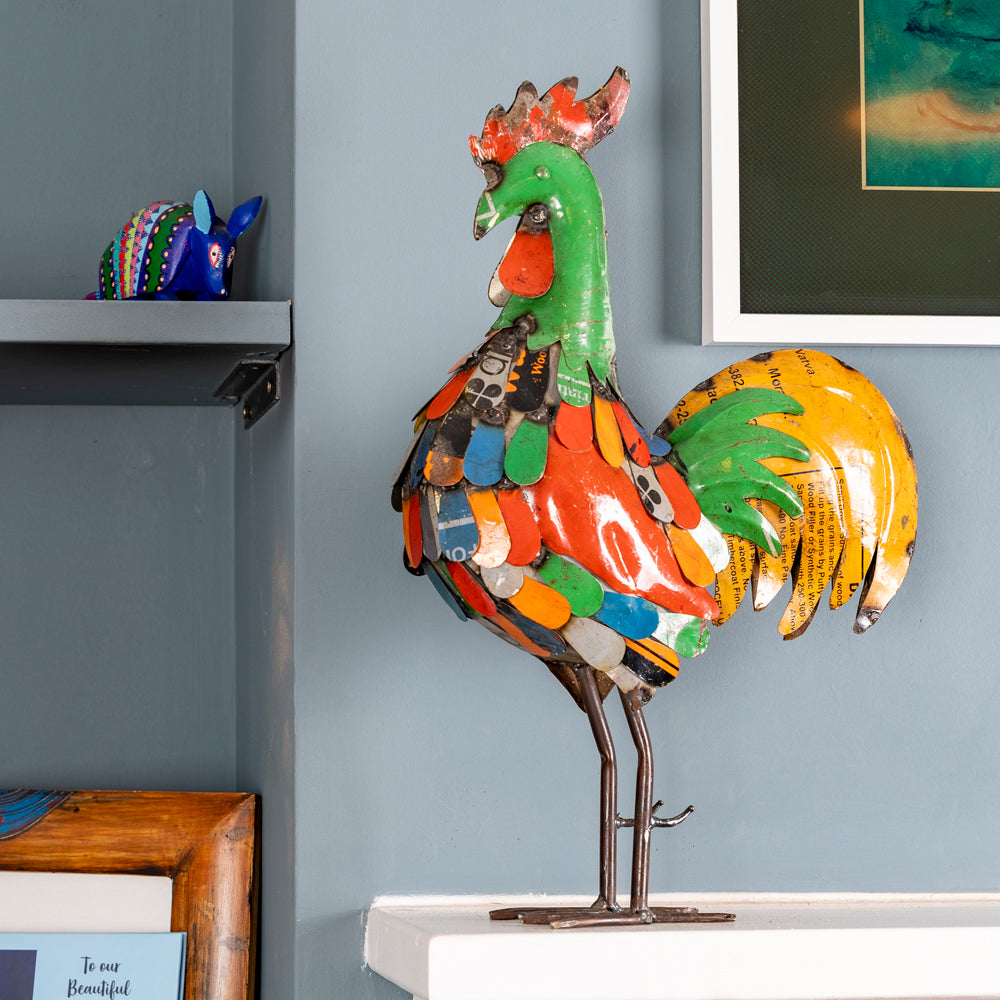 Handmade Upcycled Cockerel Statue.