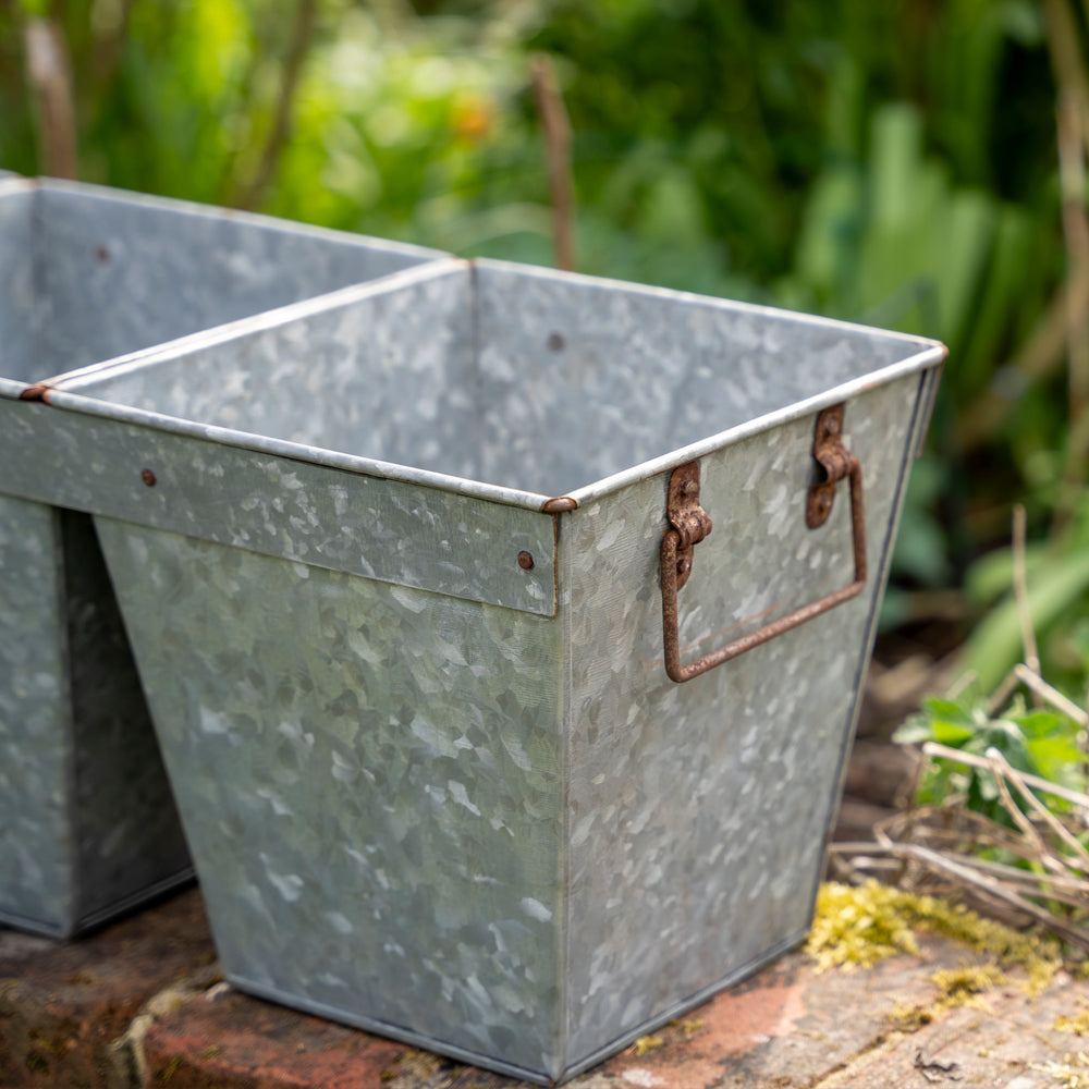 Three Galvanised Connected Planters.