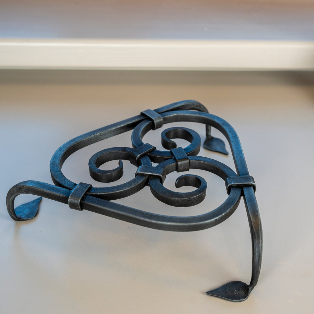 Hand Forged Triskelion Scroll Metal Kitchen Trivet.