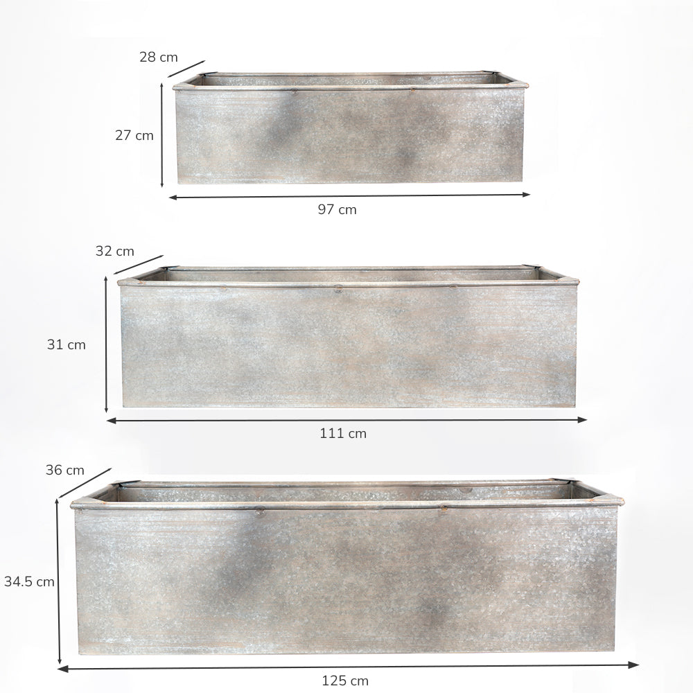 Metal Galvanised Garden Trough Planter | Available In Three Sizes.