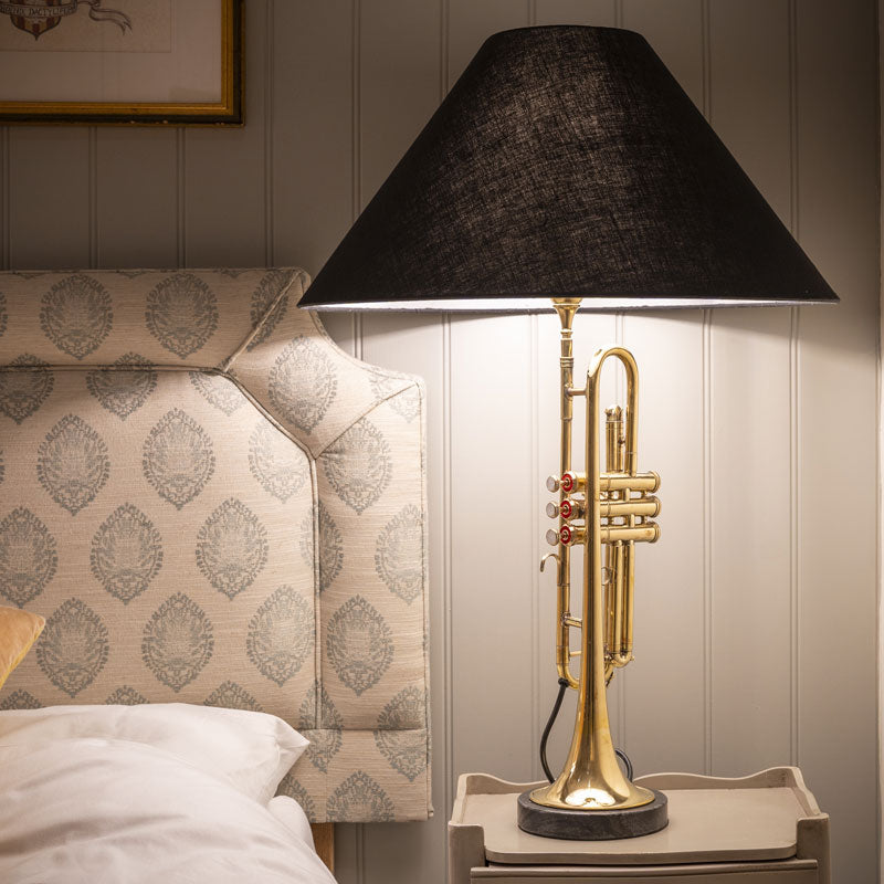 Trumpet Lamp With Black Shade.
