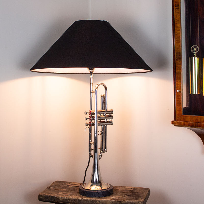 Trumpet Lamp With Black Shade.