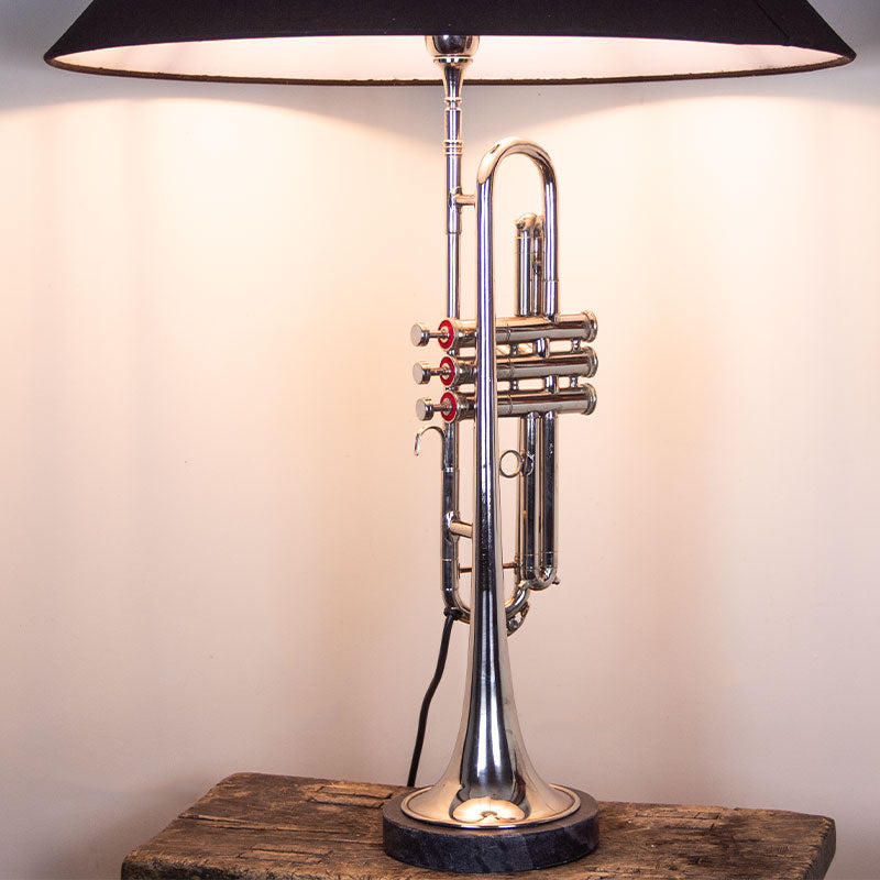 Trumpet Lamp With Black Shade.