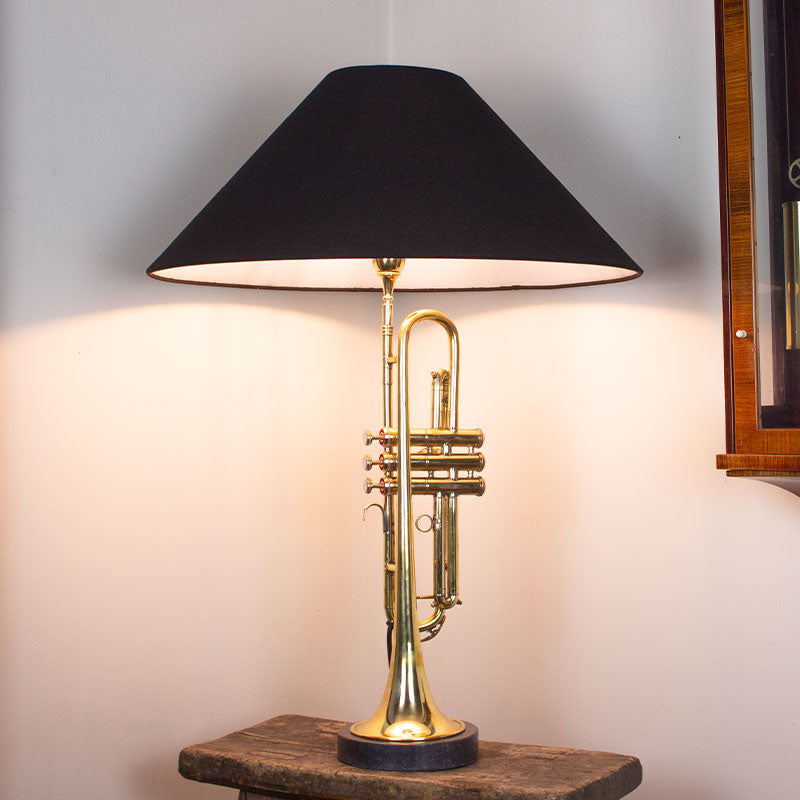 Trumpet Lamp With Black Shade.