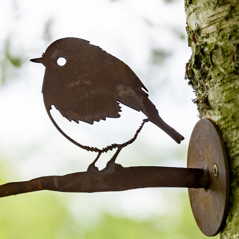 Pair Of Robins Garden Ornament Laser Art On a Branch.